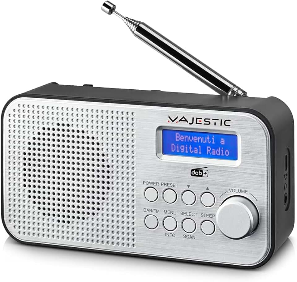 Majestic RT 194 DAB - Tragbares DAB/DAB+/FM LCD-Display, wiederaufladbarer Akku, Kopfhörerausgang, Zwei Alarme und DREI Klingeltöne, schwarz