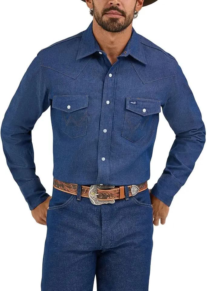 Wrangler Men's Cowboy Cut Firm Finish Western Long Sleeve Snap Work Shirt