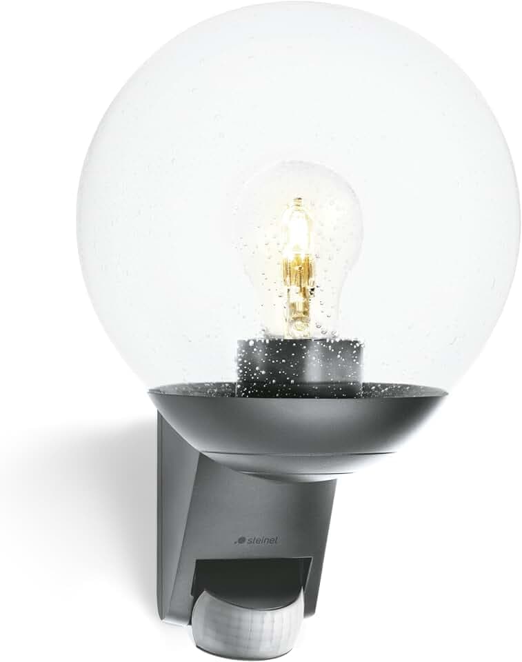 Steinel Außenwandleuchte L 585 S anthrazit, 180° Bewegungsmelder, Max.10 m Reichweite, klassisch, mundgeblasenes Glas, 229 x 215 x 312 mm