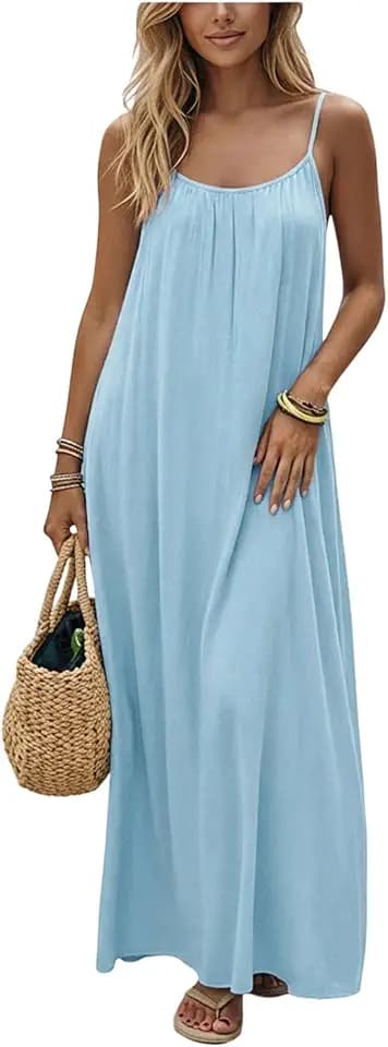 SHENHE Women's Open Back Spaghetti Strap Backless Maxi Dress Flowy Sundress