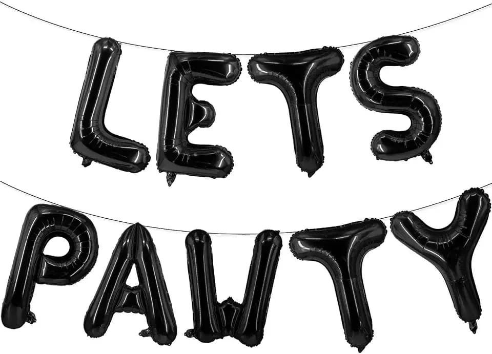 9 Pcs Lets Pawty Balloons Banner 16 Inch, Dog Cat Pet Birthday Letters Sign Lets Pawty Balloons Happy Birthday Banner for Pet Dog Cat Party Supplies Decorations (Black)