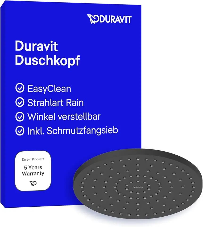 Duravit Universal Duschkopf, Duschbrause mit Strahlart Rain, Duscharmatur rund (Ø 250 mm), Kopfbrause im Winkel verstellbar, Regendusche, Schwarz Matt