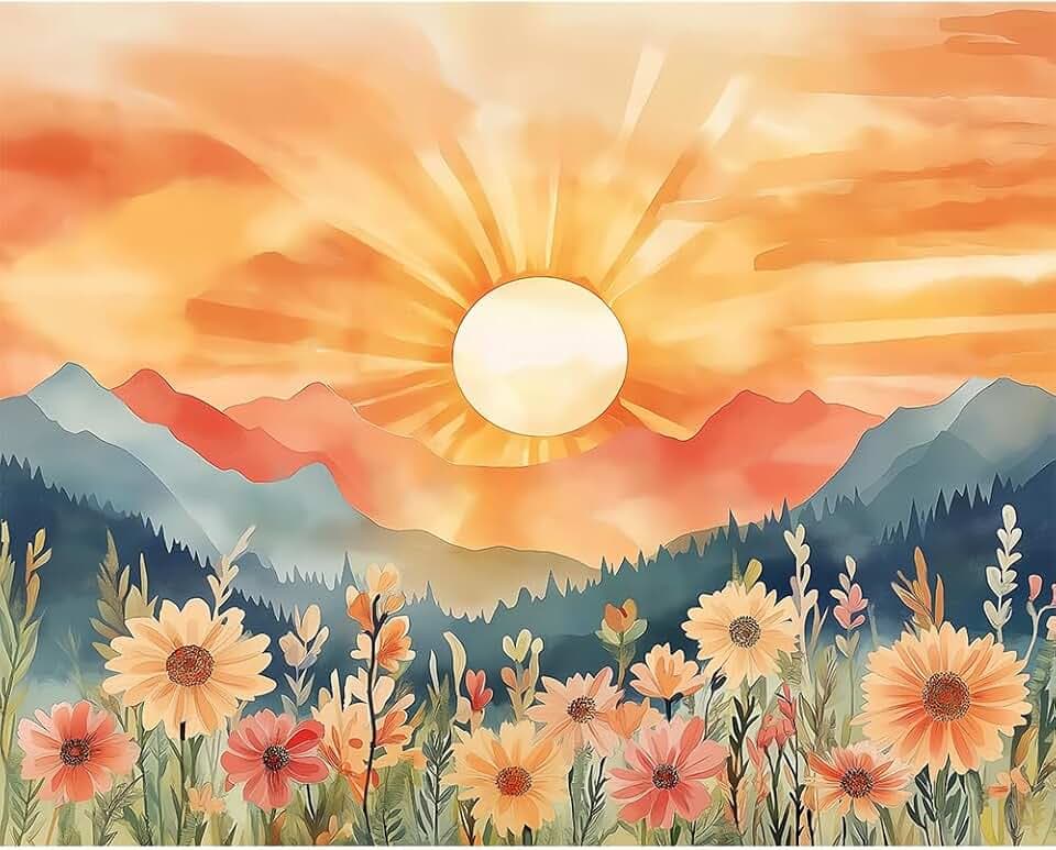 Natuyalo Paint by Numbers for Adults and Beginners, Sunset Mountain Painting by Number Kits on Canvas, Natural Landscape Paint by Number Kit DIY Acrylic Painting Gift 16x20 Inch