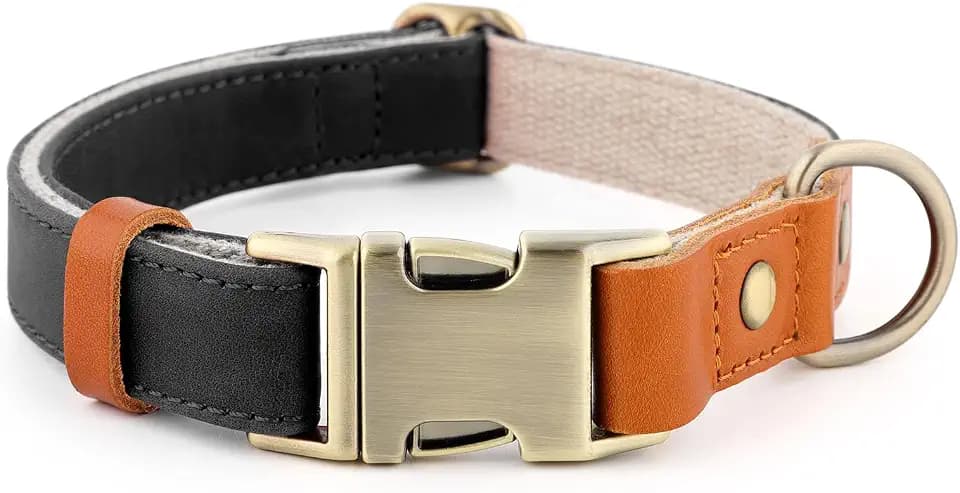 Plutus Pet Genuine Leather & Hemp Dog Collar, Adjustable, Gentle & Stylish