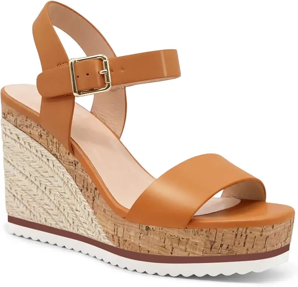 Coutgo Women's Espadrille Wedge Platform Sandals Open Toe Ankle Buckle Strap Casual Summer Shoes
