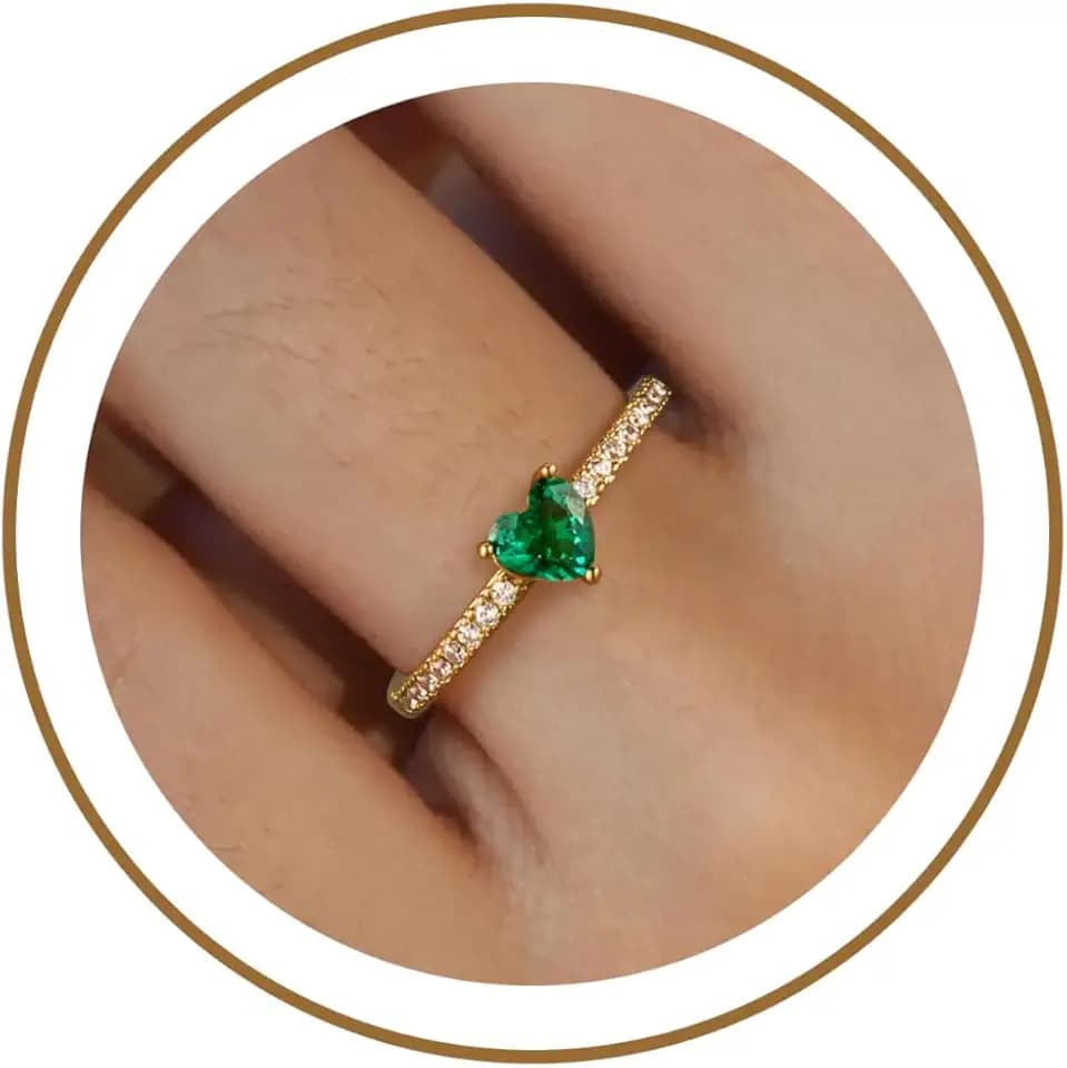 Honsny Heart Birthstone Rings for Women Gold Promise Rings Non Tarnish