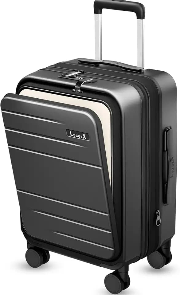 LUGGEX Carry On Front Pocket Expandable Suitcase, Black, 20"