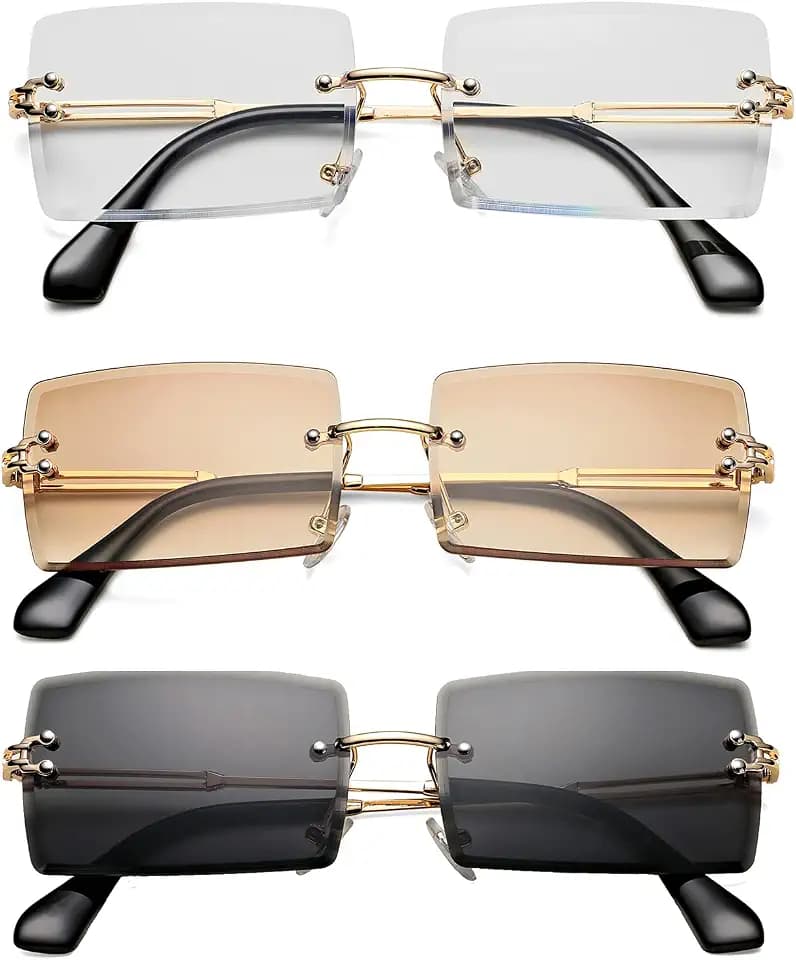Hycredi Rectangle Rimless Sunglasses Women Men, Square Frame 2000s Eyewear