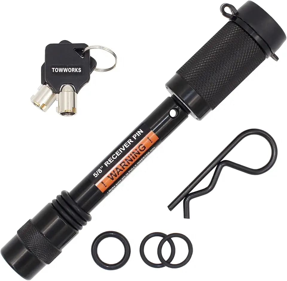TowWorks 79630 Keyed Alike 5/8" Trailer Hitch Lock with Extra Long 3-1/4" Span, Double Safety Tow Hitch Receiver Locking Pin for Class III IV Hitches with 2" and 2.5" Receivers