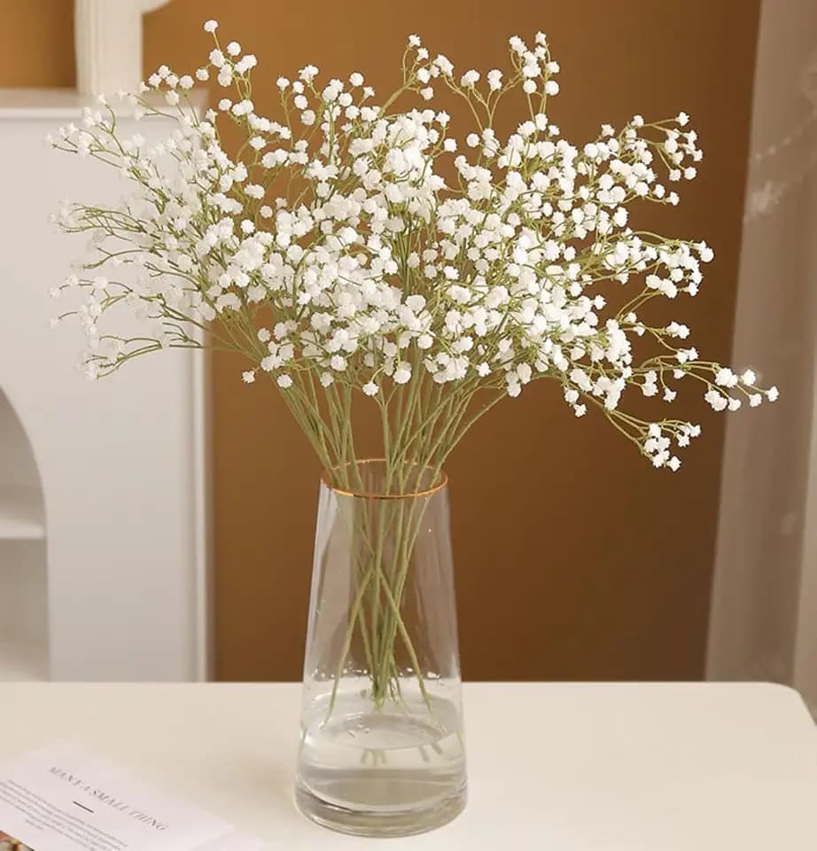 Mistari Babys Breath Artificial White Flowers Fake Silk Real Touch Flowers for DIY Floral Bouquets Arrangement Home Decorative Party Wedding (White-2)