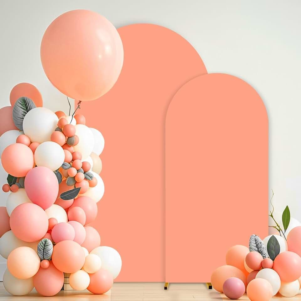 Arch Backdrop Cover Set of 2（7.2FT, 6.6FT Spandex Fitted Wedding Arch Stand Covers Round Top Chiara Birthday Party Ceremony Banquet Decoration Beige