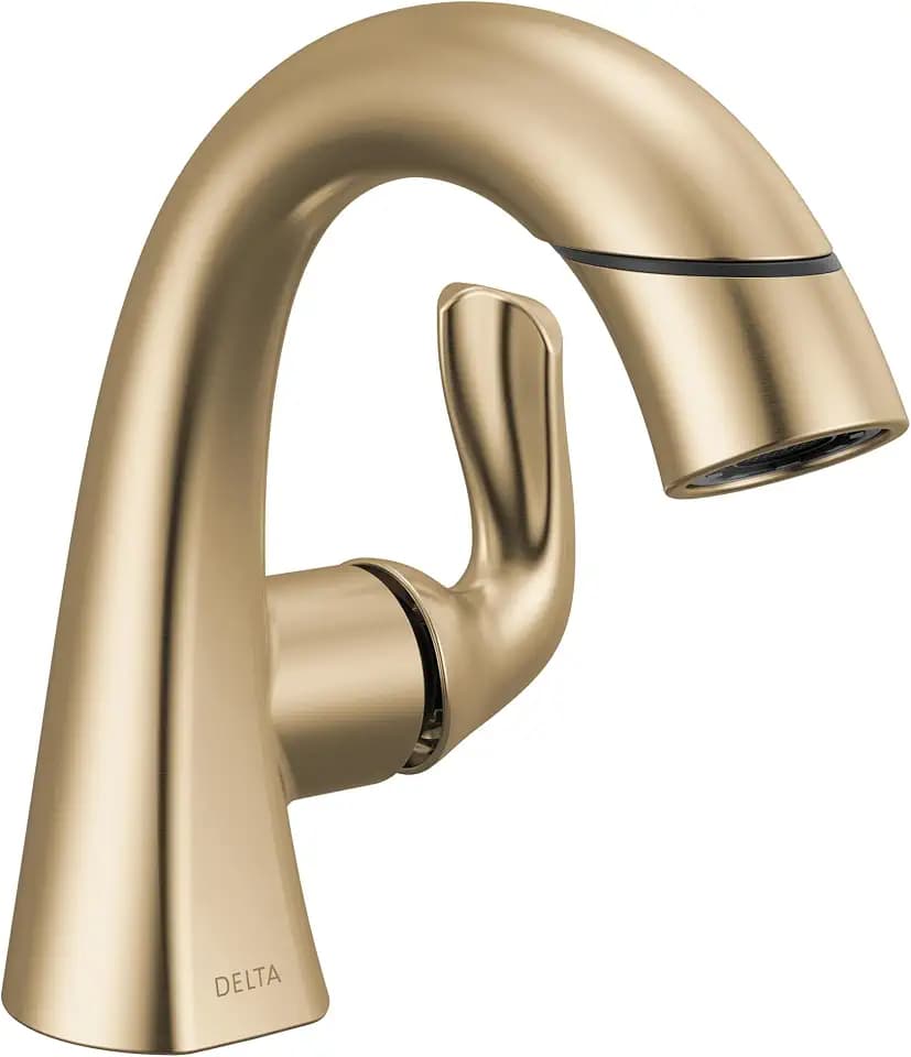 Delta Arvo 1 Hole Brushed Gold Bathroom Faucet with Sprayer, Single Hole Bathroom Sink Faucet with Pull Out Sprayer for Vanity, Push-Pop Drain, Champagne Bronze 15840LF-CZPD