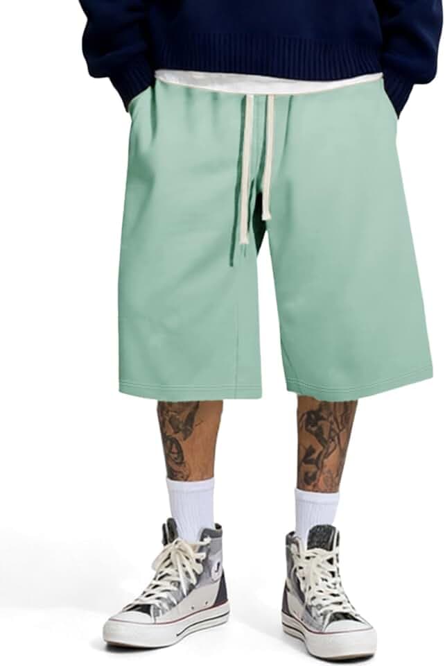 Dokotoo Men Mens Baggy Sweat Shorts Y2K Streetwear Loose Fit Under Knee Length Casual Drawstring Shorts
