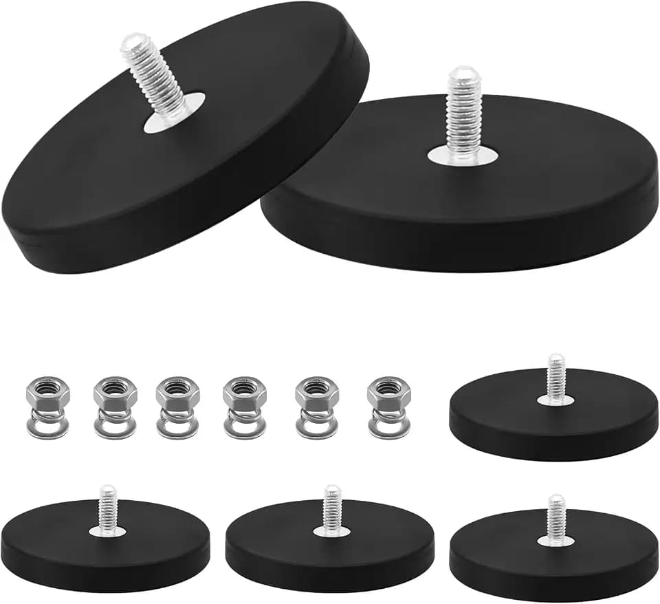 6 Stück Neodym Magnete Gummiert, Ø 66mm Kratzfeste Neodym-Magnetfußhalterung mit M6 Außengewindemuttern, Magnetische Montagebasis für Beleuchtungsleisten, Kameraschränke