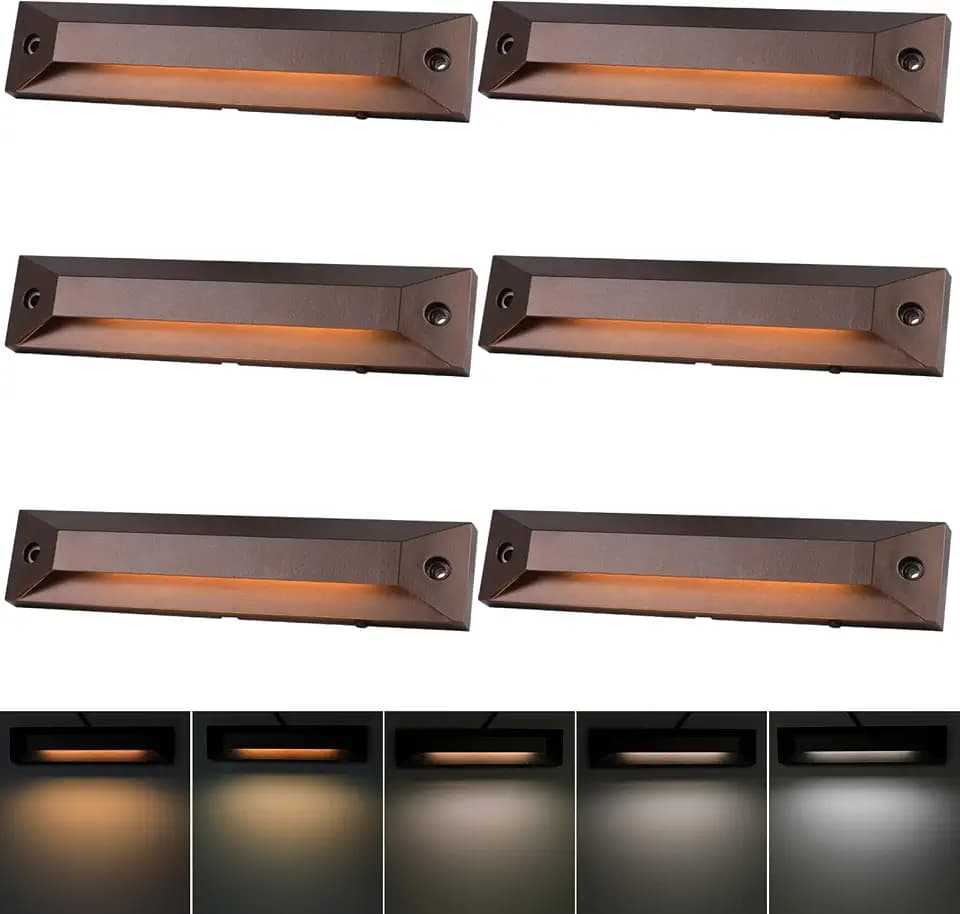 Energetic 5CCT LED Outdoor Step Lights, Low Voltage Deck Lights for Landscape, Yard, Driveway, Garden, Porch, Stairway, 8 inch, 5W, 2200K/2700K/3000K/4000K/5000K, IP65 Waterproof, Aluminum, Pack of 6