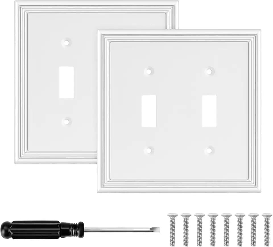 White Modern Decorative Double Toggle Light Switch Cover Plate