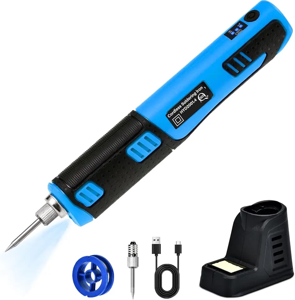 Lötkolben Akku,2000mAh Kabelloser Lötkolben,Tragbarer Akku Lötkolben mit Lötsockel e 2 Ersatz Lötspitze, max 450°C-25 Sek Aufheizzeit,Pinzette für Anfänger und Profis