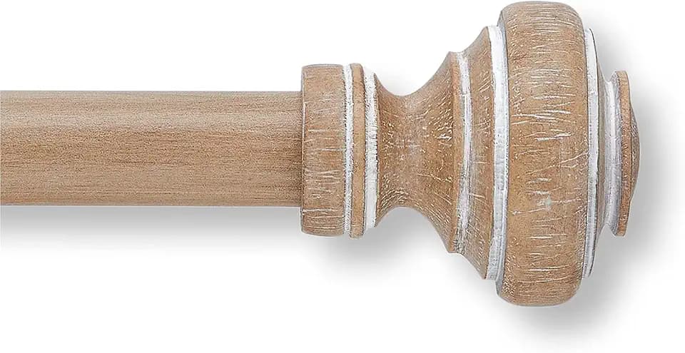 MODE Farmhouse Oak Curtain Rod, Doorknob Finial - 32" to 90" (2-pack)