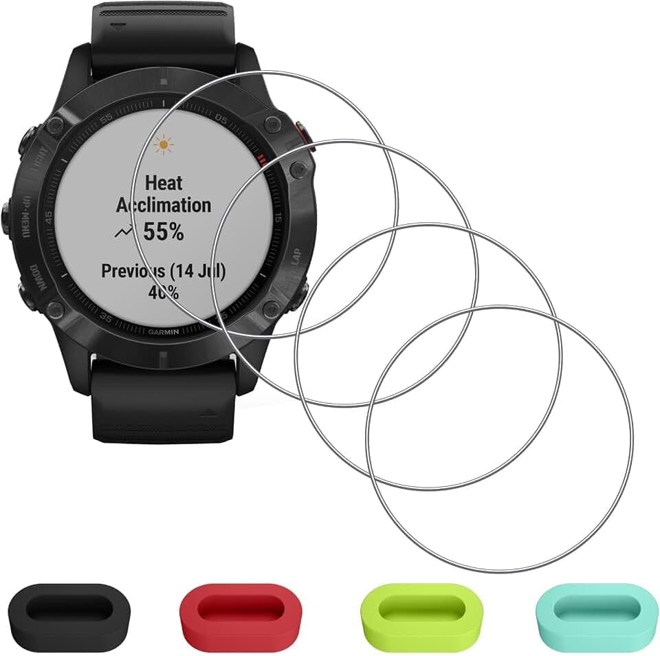 ZhuoFan 4 Stück Schutzfolie für Garmin fenix 6/6 Pro mit [4Pcs] Silikon Staubstecker,9H Härte Schutzglas Folie,Kratzfest HD Anti-Fingerprint Blasenfrei Displayschutz