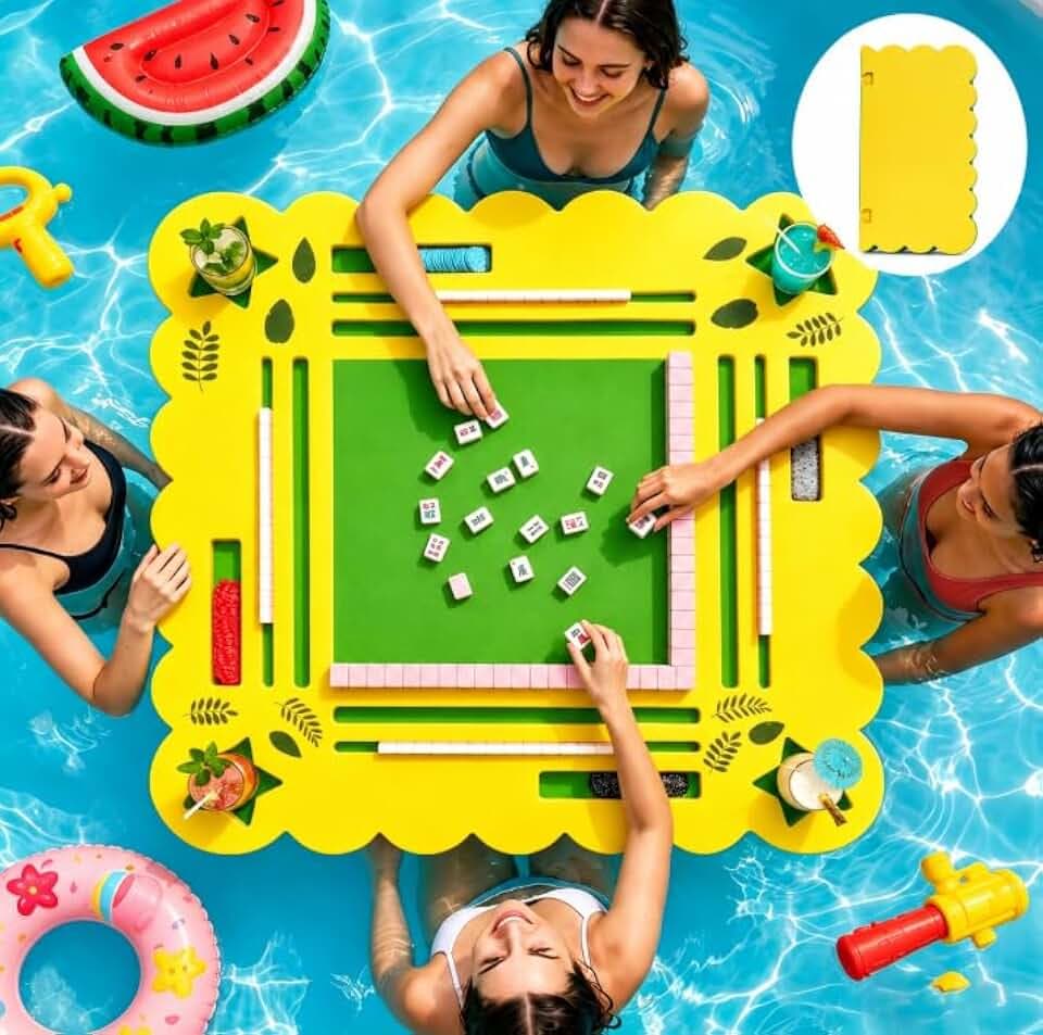 36" Foldable Floating Mahjong Table for Pool, Waterproof Portable Stable Pool Game Table, Floating Board Pool Game Tray Ideal for Friends Gatherings, Pool Summer Party, Lemon
