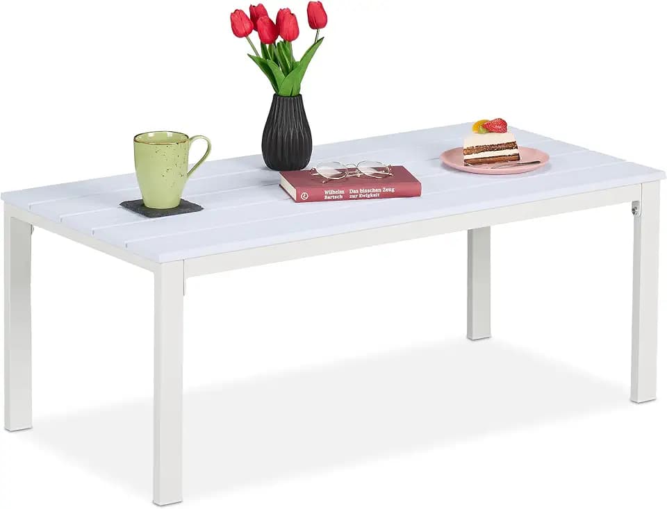 Relaxdays Gartentisch, wetterfest, auch für Terrasse und Balkon, Loungetisch, HBT: 39x98x48 cm, Outdoortisch, Farbwahl