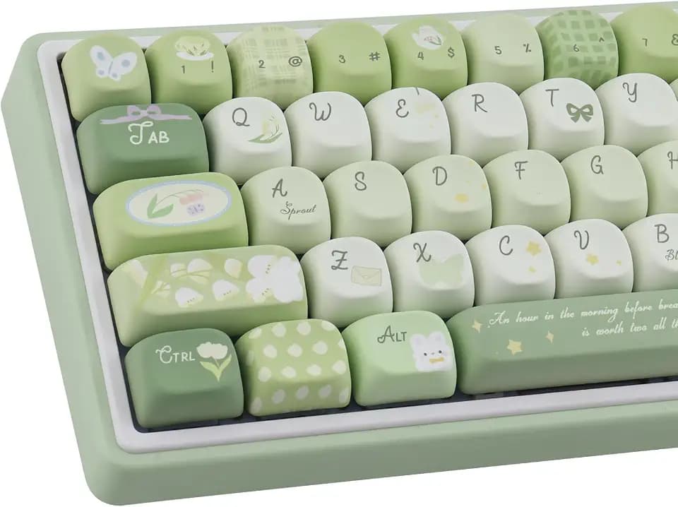 PBT Keycaps 134 Keys MOA Profile Cute Green Bunny Keycaps