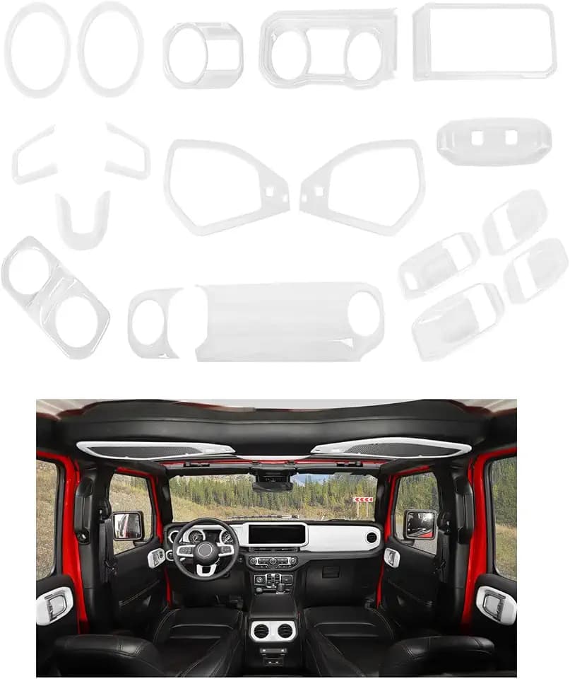 21PCS Full Set Interior Trim Kit for 2024-2026+ Jeep Wrangler JL JLU & Jeep Gladiator JT, Dashboard Side Outlet Door Handle Bowl Switch Reading Light Cover,Not for Sport & Sports (White)