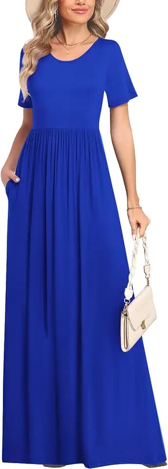 Maxi Dresses for Women Casual Short Sleeves Sundress with Pockets