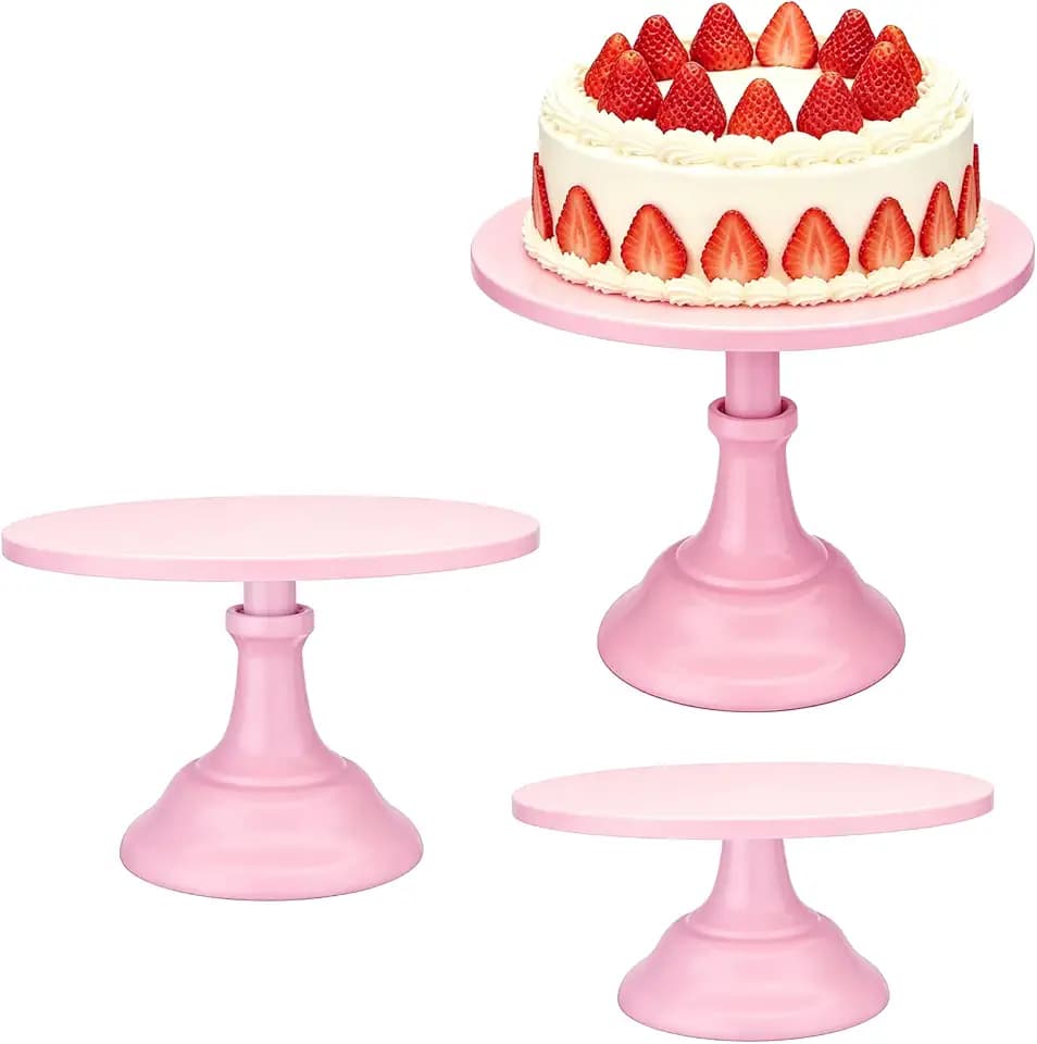3 Pcs Cake Stand Set,8"/10"/12" inch，Metal Cupcake Holders Stand for Birthday Wedding Banquets, Pastry Display Holders for Holiday Party Dessert Display Table Decor(Pink)