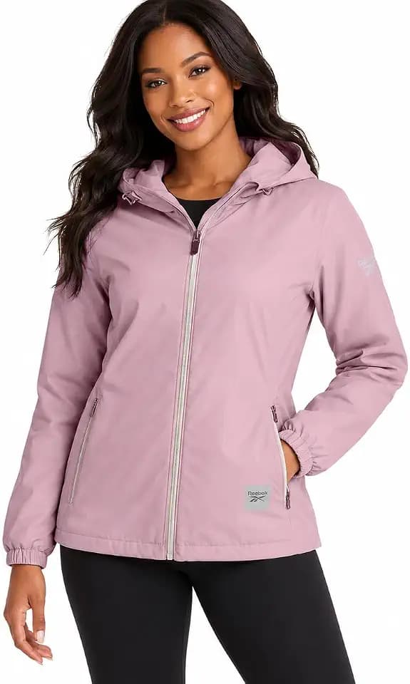 Reebok Womens Rain Jacket - Lightweight Full-Zip Coat with Hood & Pockets