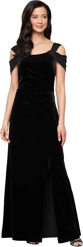Alex Evenings Women's Long Cold Shoulder Dress, Mother of The Bride, Formal Events, (Petite and Regular Sizes)