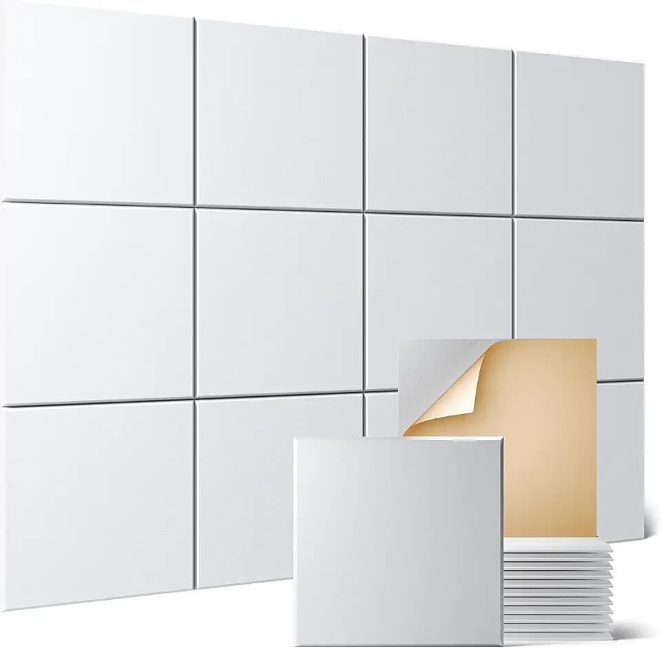 Sonicism 8 Pack Acoustic Wall Panels with Self-Adhesive, 12" X 12" X 0.4" Sound Proof Foam Panels, Decorative Soundproof Wall Panels, Sound Proof Absorbing Tiles for Home & Offices, White