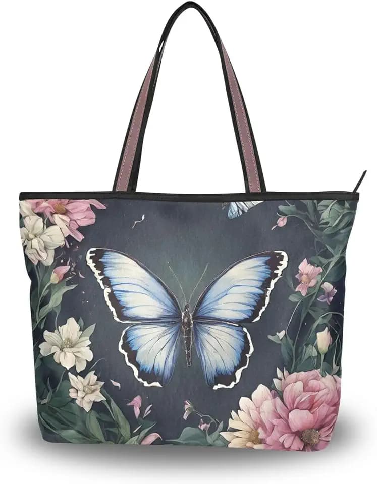 Butterfly Tote Bags for Women Purses and Ladies Work Handbags Medium 2 Size Shoulder Bags with Zipper Pockets