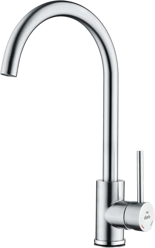 DURO Küchenarmatur Acero, aus Gebürstetem Edelstahl ohne Stopfen, Wassersparend, Einhebel-Einlich-Standbatterie mit Beweglichem Auslauf, Durchflussklasse A, Geräuschklasse II, Silber