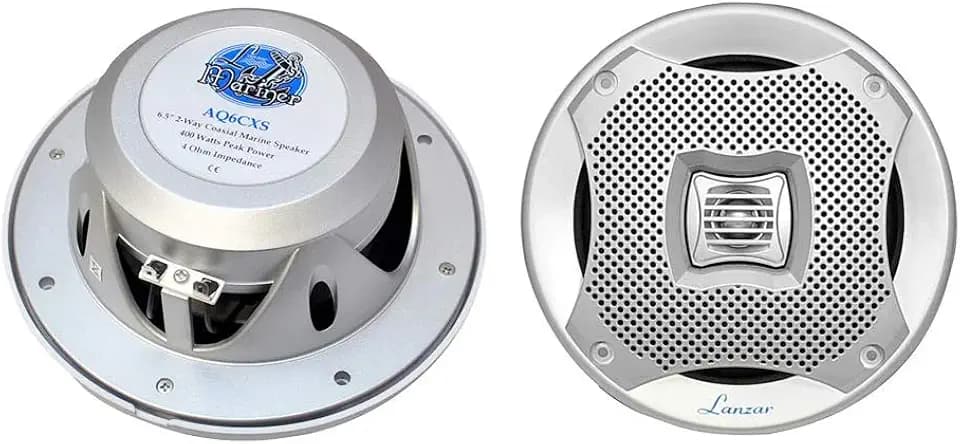 Pyle Lanzar 6.5” Dual Waterproof Marine Speakers - 400W 4Ohm Outdoor Car/Boat Radio Stereo Speakers Weather Proof Marine Stereo Speakers System Pair - Mounting Kit Speaker Wire, Grill- Lanzar AQ6CXW