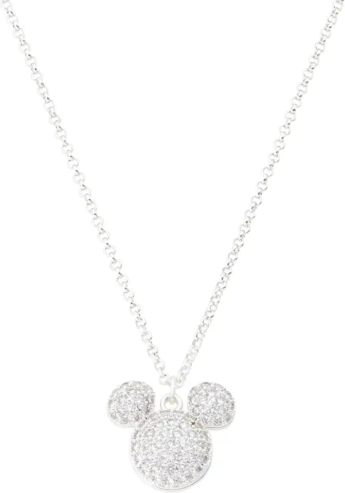 Disney Mickey Mouse Necklace Pendant, CZ Dream Hidden Message Silver