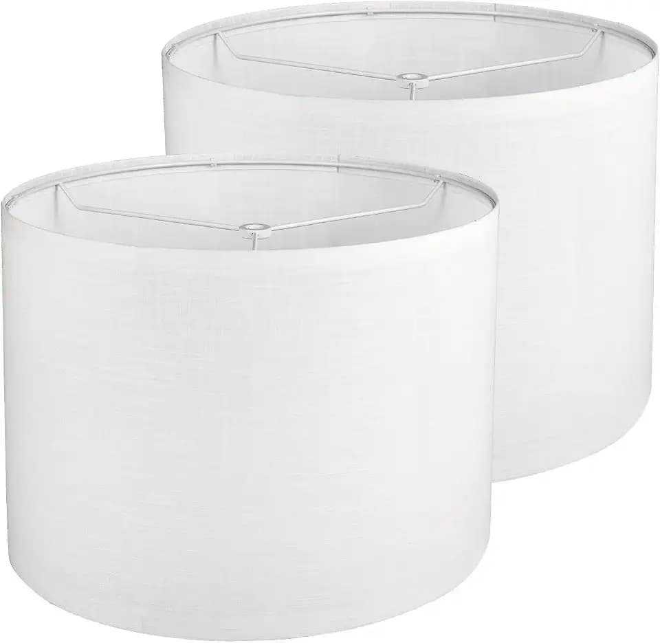Drum Lamp shades Set of 2, White Line Lamp Shades for Table Lamps Floor Lamp, 13" Top X 13" Bottom X 10" High Large Fabric Lamp Shades, Easy Assembly Replacement Lampshades