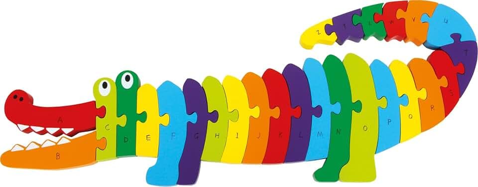 small foot Puzzle Krokodil ABC aus bunt lackiertem Holz, Alphabet lernen, toller Puzzlespaß mit Lerneffekt, 3425