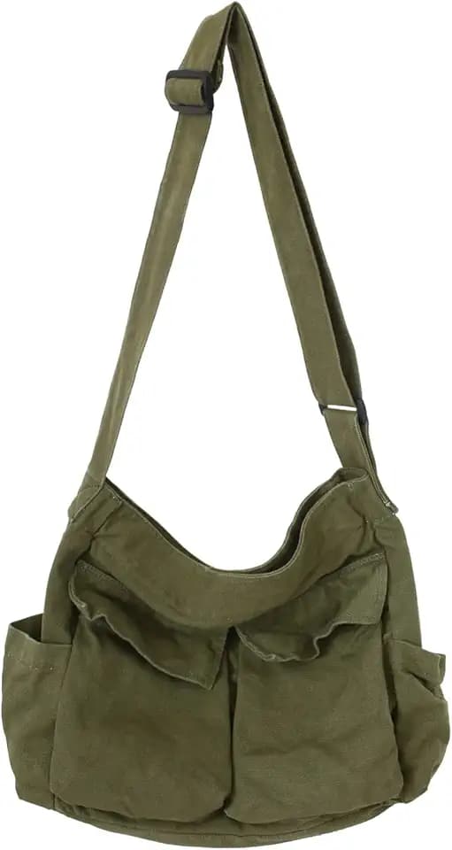 KlaOYer Canvas Messenger Bag Large Hobo Bag Crossbody Shoulder Bag Tote Bag with Pocket for Women and Men