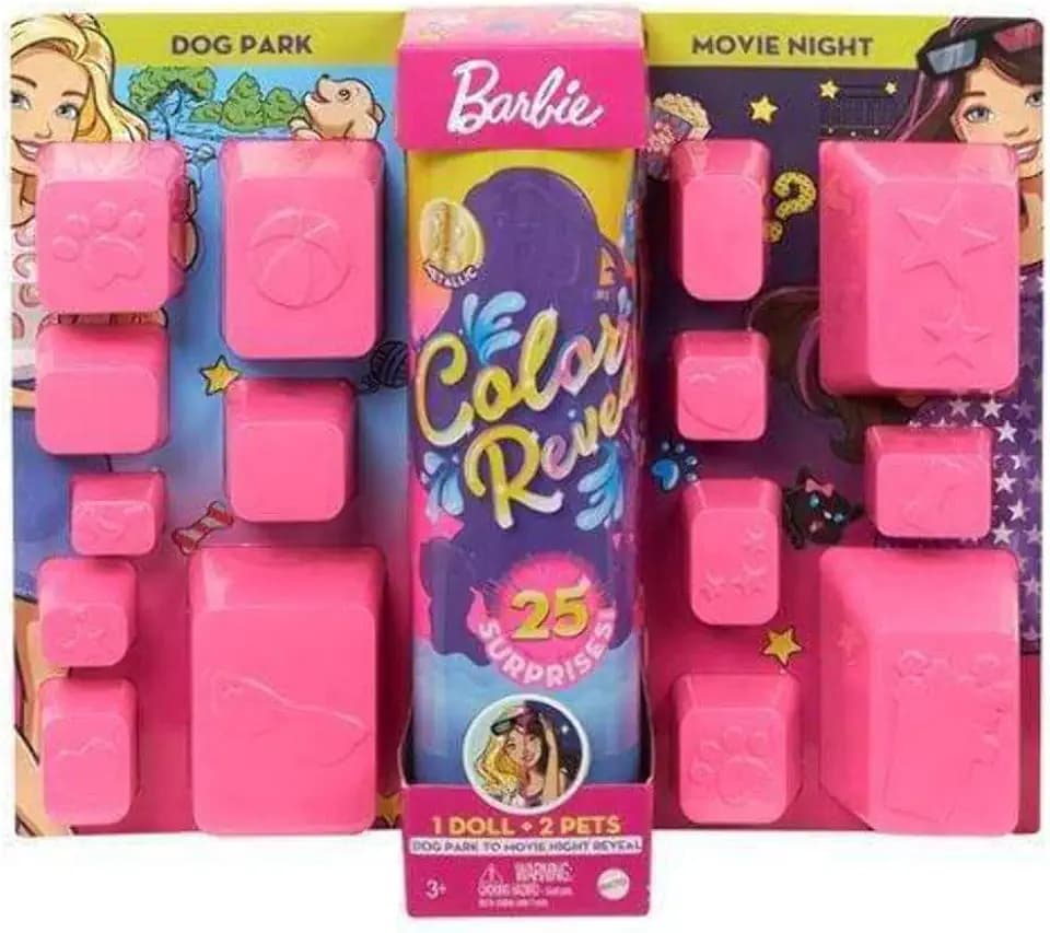 Barbie GPD56 - Color Reveal Ultimate Reveal,+25 Überraschungen, 2 Tiere, Tag-Nacht-Wechseloutfits: 15 Überraschungstüten mit Puppenmode, Farbenthüllung in Wasser, 8 Farbwechseleffekte;ab 3 Jahren