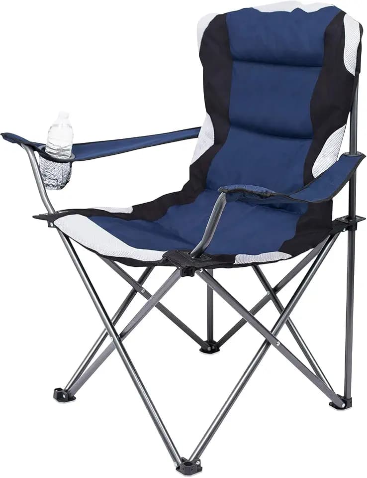 Internet's Best 2 Pack Padded Camping Folding Chair | Outdoor | Navy Blue | Sports | Cup Holder | Comfortable | Carry Bag | Beach | Quad