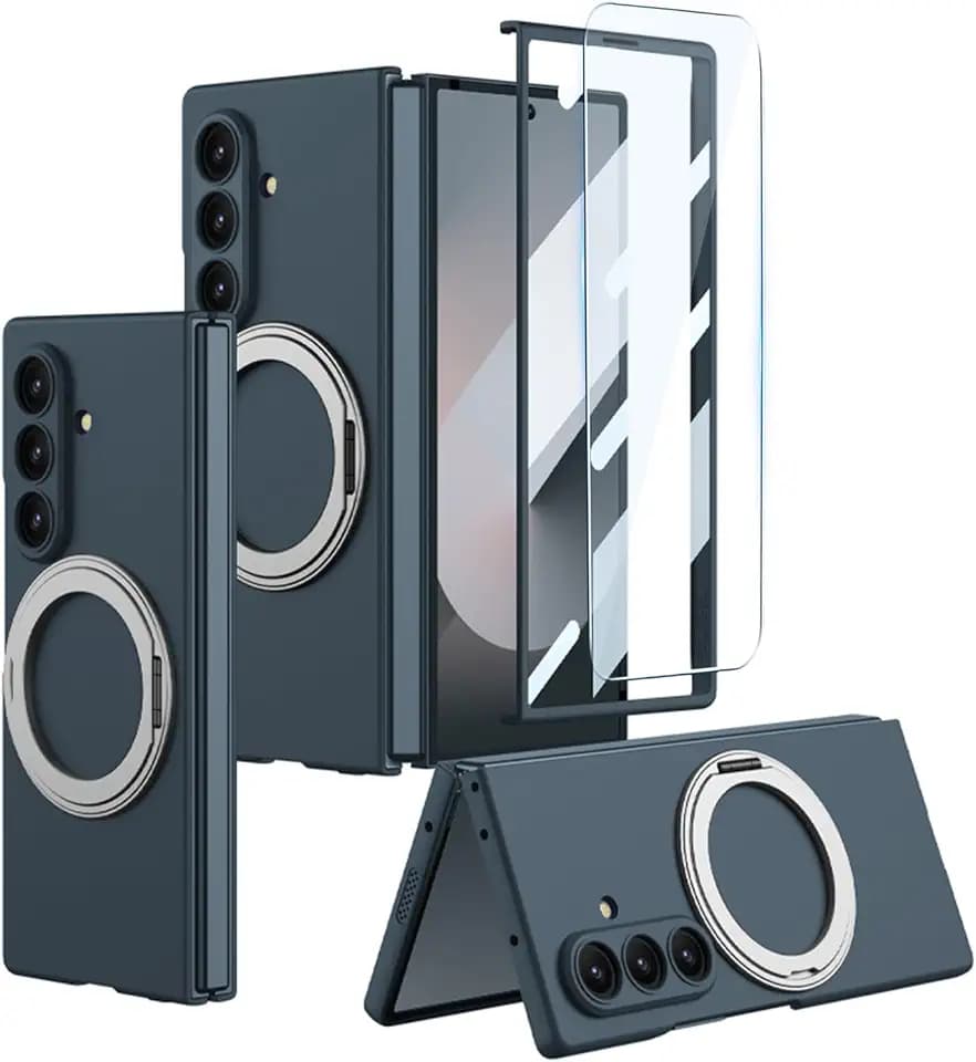 Magnetische Hülle für Samsung Galaxy Z Fold 7 mit Unsichtbarem Ständerhalter und Displayschutzfolie[Kompatibel mit Kabellosem Laden] Schlanke Stoßfeste Case für Samsung Z Fold 7 (Grün)