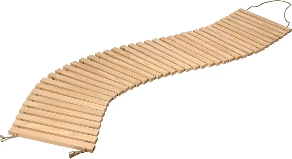 dobar® Select. Mobiler Garten-Holzweg aus Douglasie - Ausrollbarer Gartenweg aus Massivholz - Rollweg für den Garten/Terrasse inklusive Tragegriffen aus Jute - Natur