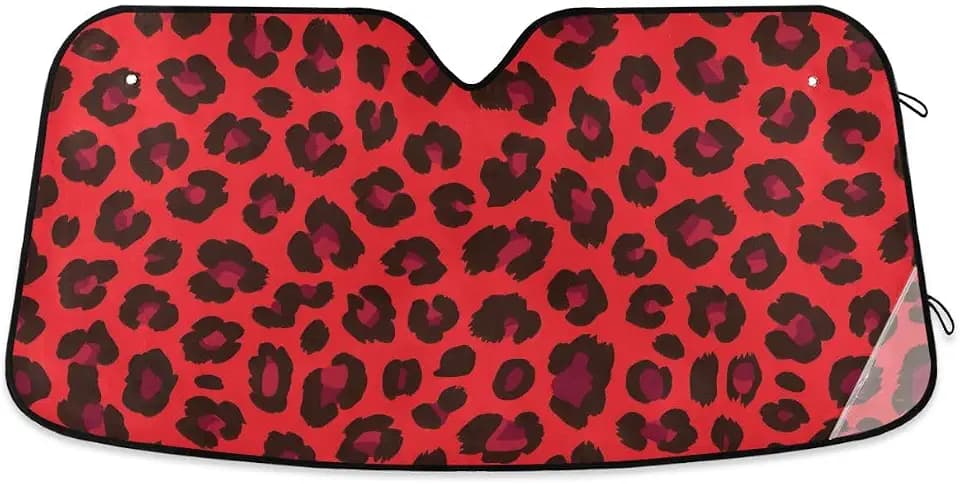 Red Leopard Car Sun Visor Cheetah Front Windshield Sunshade Accordion Folding Auto Sunshade for Truck SUV 55 x 28 Inch