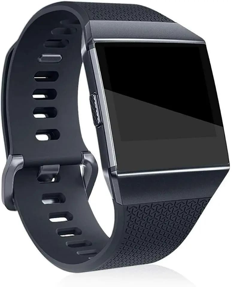 SAGO Classic Armband Kompatibel mit Fitbit Ionic - Groß 6.7-8.1 Zoll Silikon Sport Armband Ersatz mit Metallschnalle Sicheres Verstellbares Wasserdichtes Band für Damen Herren, Schwarz