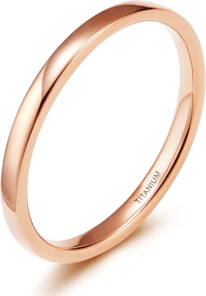 TIGRADE 2mm 4mm Titanium Ring Rose Gold Dome High Polished Wedding Band Comfort Fit Size 3-13.5