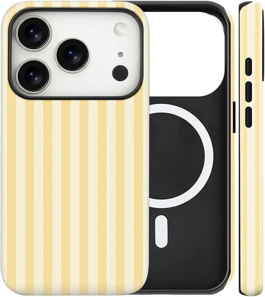 Magnetic for iPhone 18 Pro Max/17 Pro Max Stripes Phone Case Yellow