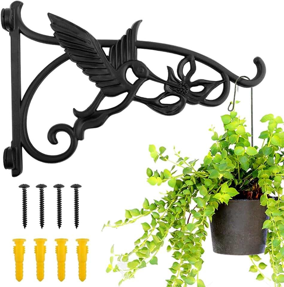 KABB Heavy Duty Hanging Brackets, 2pcs 13" Hand Forged Cast Iron Wall Mount Bracket Durable Rust-Resistant Hummingbird Hanger Hook for Hanging Bird Feeder Lantern Wind Chimes