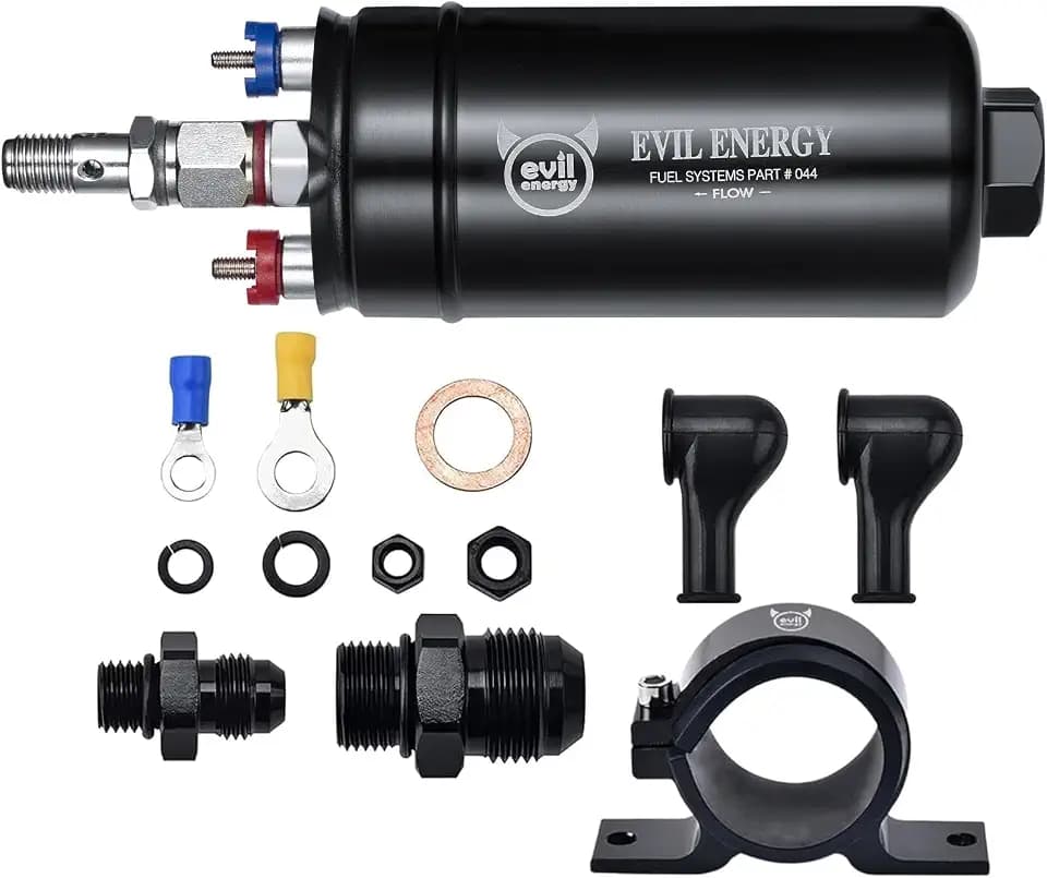 EVIL ENERGY External Inline Fuel Pump 300 LPH 12V with 60mm Bracket Black