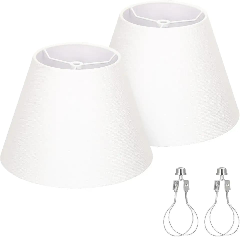 Small Lamp Shades Set of 2, 5.5" Top x 10" Bottom x 6.6" High, Small White Lamp Shades for Table Lamps, Fabric Lampshade Replacement for Bedside Lamp, Wall Sconces, Spider, Clip on Adapters Included
